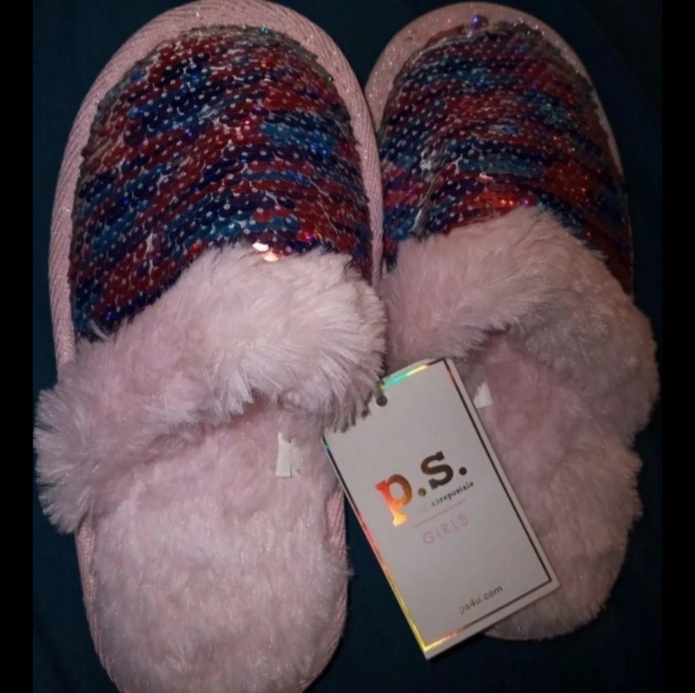 Faux Fur and Sequin Slippers